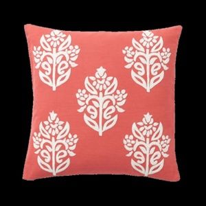 Pottery Barn Kyla Embroidered Pillow Cover, 18" Coral/Ivory